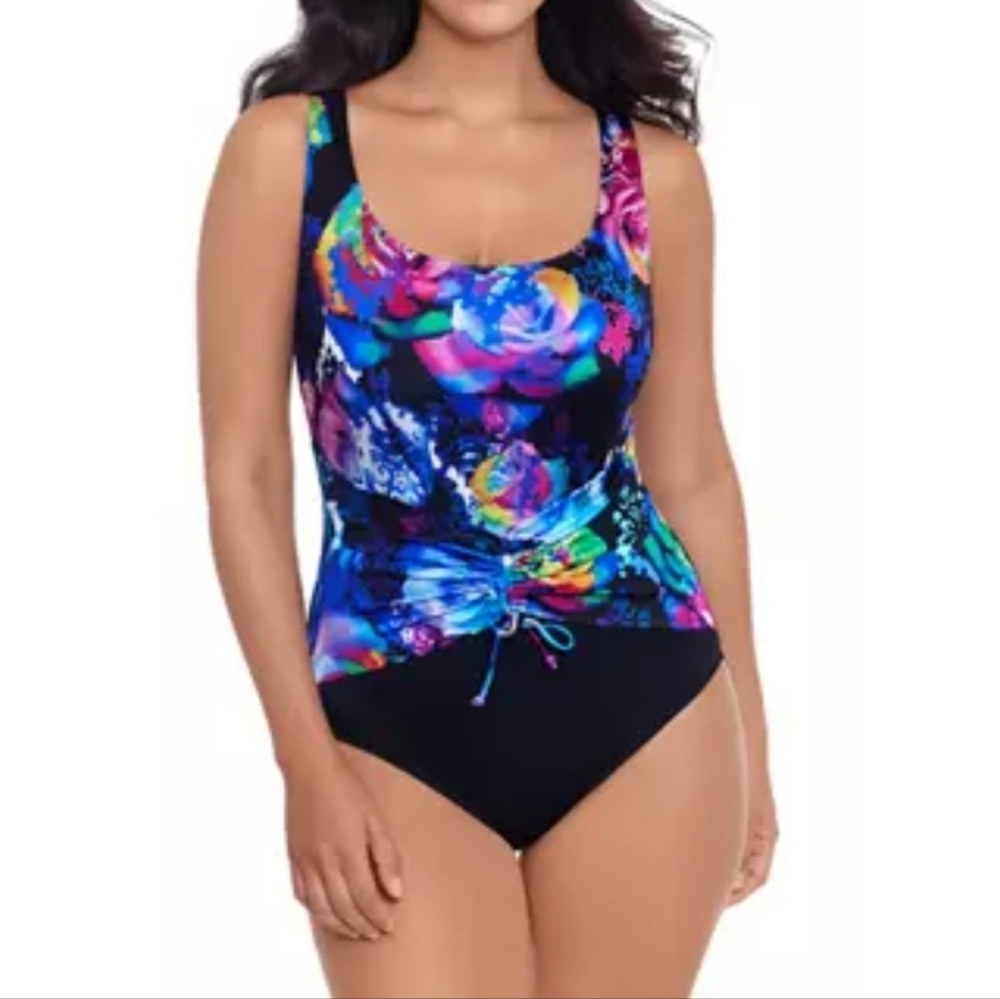 Longitude Coastal Rose Trip Front Ruched Sash Swim one-piece Size 8